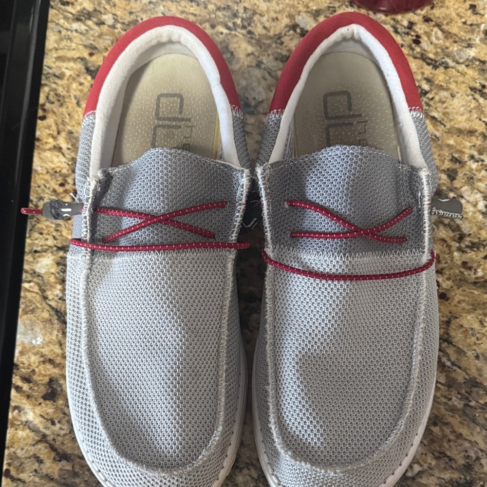 Hey Dude Gray and Red Loafers